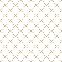 Abstract simple pattern with golden criss-cross lines. White and gold ornamental background. Seamless geometric texture in minimal style.