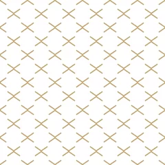 Gardinen Abstraktes einfaches Muster mit goldenen Kreuzlinien. Weißer und goldener dekorativer Hintergrund. Nahtlose geometrische Textur im minimalistischen Stil. © buia_gatta