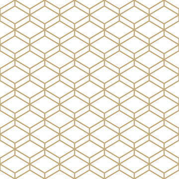 Abstract simple pattern with golden honeycomb grid. Gold and white geometric background. Modern seamless texture in minimal style.