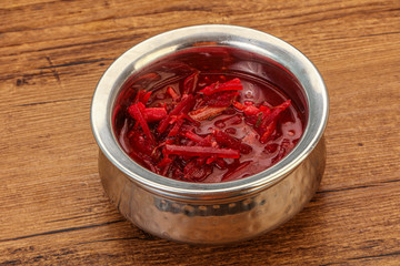 Russian traditional Borsch soup with cabbage