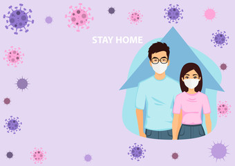 Avoid 2019-nCoV COVID-19. Set of Coronavirus concept stay at home during the coronavirus. vector illustration in flat design