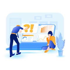 Business vector illustration of special PC software for business people. Online service for business management for analyzing business data and charts