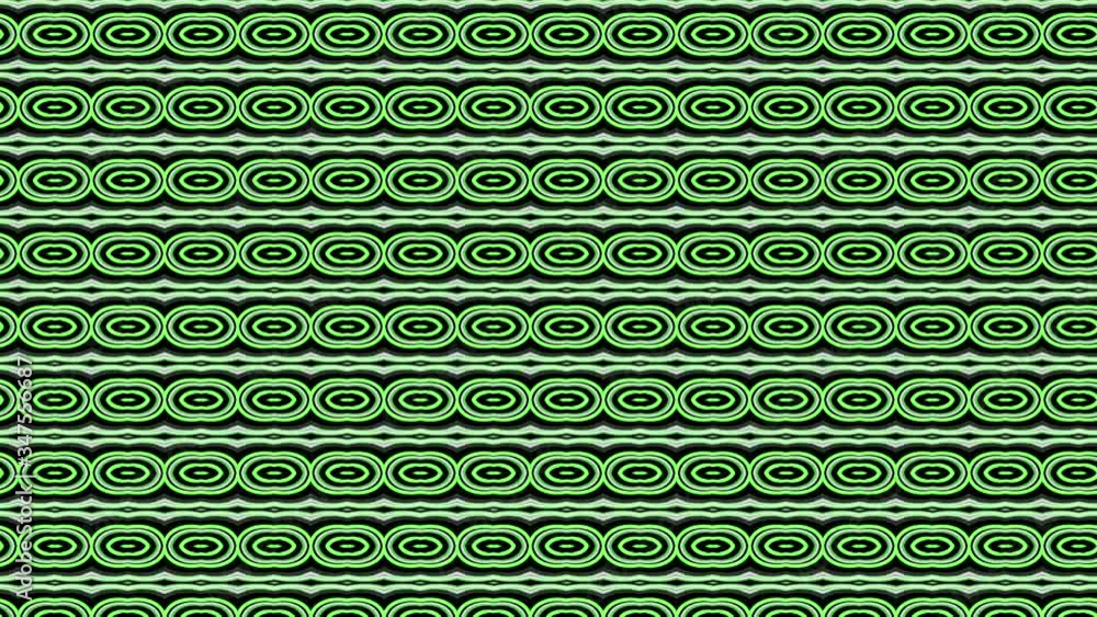 Poster abstract green narrow rows of everchanging small figures on black background, seamless loop. animati