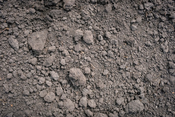 The texture of the earth closeup. Background of soil, chernozem. View from above.