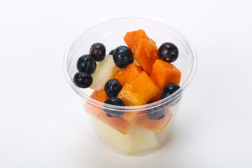 Sliced fruit mix in the box