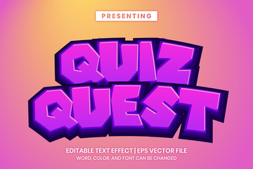 Editable text effect - quiz quest game logo title style