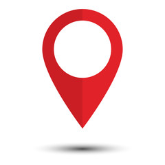 Red map pointer flat icon isolated on white background. Vector illustration.