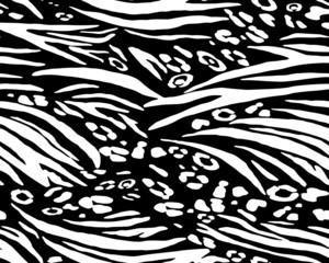 Full seamless wallpaper for zebra and tiger stripes animal skin pattern. Black and white design for textile fabric printing. Fashionable and home design fit.