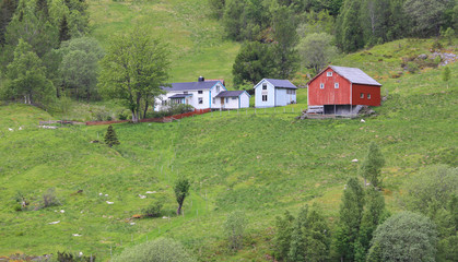 Old farm with beautiful wooden houses in Nordland county