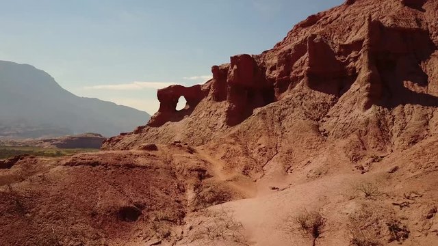 Aerial view of "The Windows" (Las ventanas) in the natural reserve "Quebrada de las conchas". Salta, Argentina