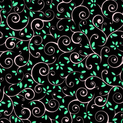 Full seamless floral pattern green black white illustration. Halftone flower leaf design for fabric print. Suitable for fashion use.