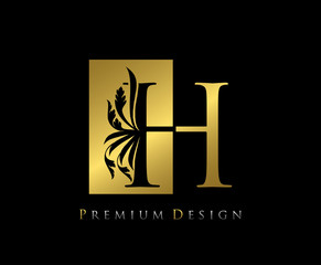 Elegant H Luxury Logo Icon, Vintage Negative Space Gold H Letter Logo Design. Perfect for fashion, Jewelry, Beauty Salon, Cosmetics, Spa, Wedding Logo, Letter Stamp, Hotel and Restaurant Logo.