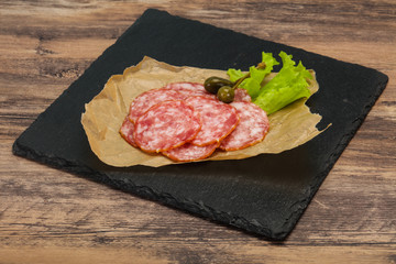 Spanish Salchichon sausage with salad
