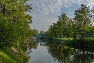 Malse river in spring morning in Budweis city