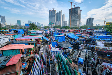 View of Dhobi Ghat (Mahalaxmi Dhobi Ghat) is world largest open air laundromat (lavoir) in Mumbai,...