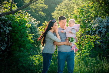 happy young family on a walk