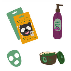 Background vector illustration, personal care. Face mask with a different design. Background textures for packaging design