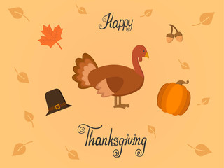 thanksgiving day symbols on a background with leaves