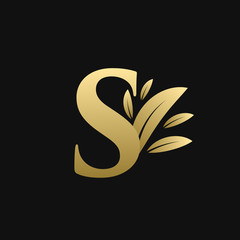 Golden Initial Letter S Leaf Logo