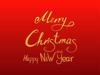 Red greeting card with merry christmas and new year