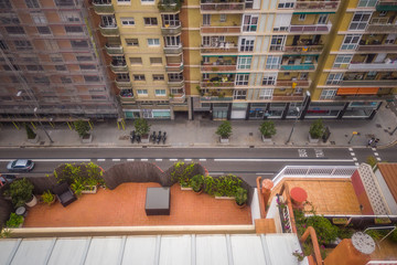 Aerial view  of buildings in Barcelona downtown, Eixample. Spain. Drone Photo