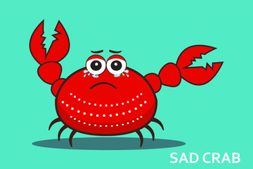 vector illustration of sad red crab with claws