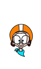 comic character who smiles and wears an orange helmet and huge glasses