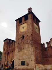 Stone tower of an ancient castle in the center of Verona