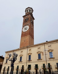 Stone Clock Tower in the historic center of Verona