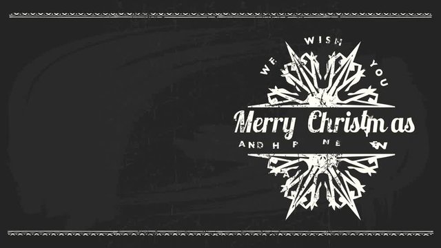 rock metal style crystal divided in part with message unity wish you merry christmas and smiling new year on black chalkboard