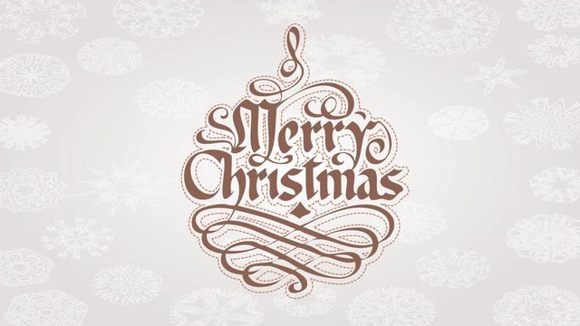 merry christmas cursive calligraphy style with hand drawn decorative elements over white background with snowflakes pattern