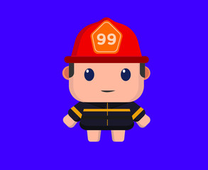 Flat vector little character design, firefighter with moustache.