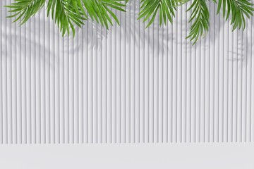 Empty room background with palm leaf and shadow on the wall. 3d render.