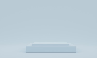 Pastel blue pedestal for display. Empty product stand with geometrical shape. minimal style. 3d render.