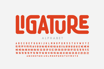 Ligature font, uppercase and lowercase alphabet letters with ligatures - obrazy, fototapety, plakaty