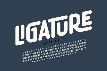 Ligature font, uppercase and lowercase alphabet letters with ligatures