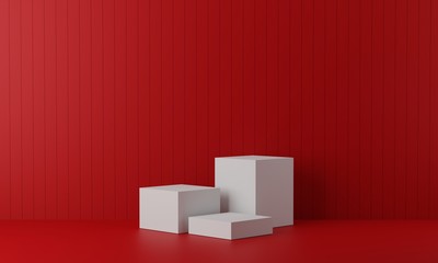 White pedestal for display. Empty product stand with geometrical shape. minimal style. 3d render.