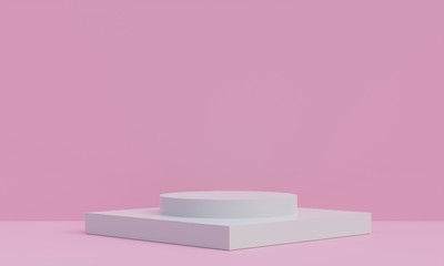 White pedestal for display. Empty product stand with geometrical shape. minimal style. 3d render.