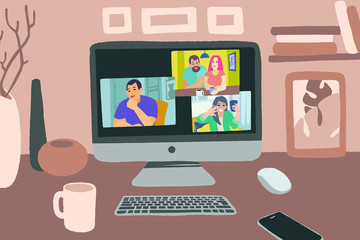 Chatting with friends or family online. Virtual party, meet up, video conference.