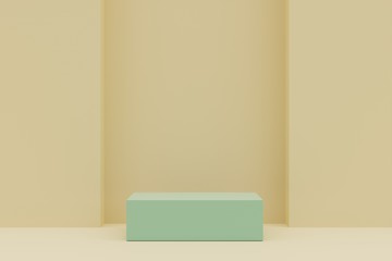 Green pedestal for display. Empty product stand with geometrical shape. minimal style. 3d render.