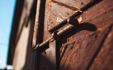 old wooden gate painted with old paint
