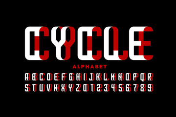 Fototapeta na wymiar Cycle font, modern style 3d alphabet, letters and numbers