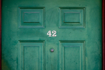 A London front door with the house number 42