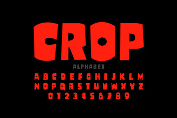 Crop style font, alphabet letters and numbers