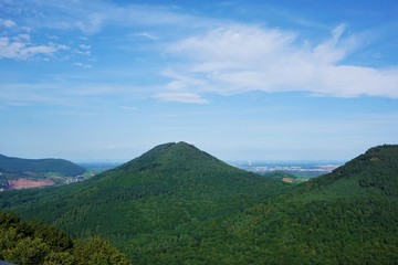 View over hilly landscape of Palatinate Forest to Upper Rhine Plain