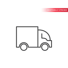 Delivery truck or lorry thin line vector icon. Editable stroke.