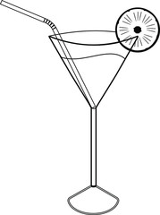 Image of a black and white logo glass, cocktail. Vector isolated on white background.