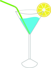 Image of a pink cocktail with lemon in a glass. Vector isolated on white background.