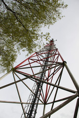 Telecommunication tower bottom view.