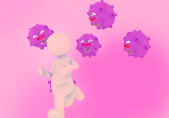 Abstract 3d rendering illustration of model running from coronavirus